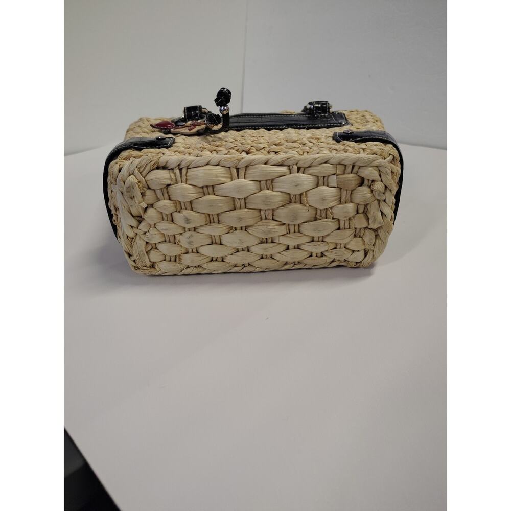 Brighton Straw & Leather Purse Handbag Shoulder Hearts Red Black Tan Summer Boho - Picture 2 of 16